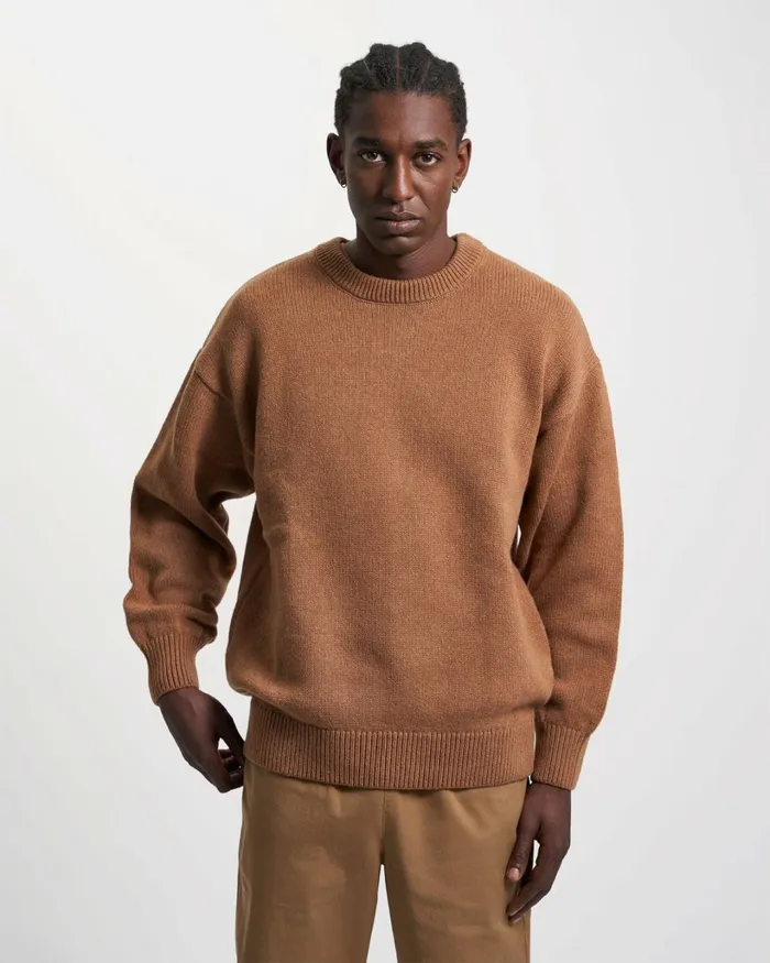 Men Oversized Merino Wool Crew Sahara Camel Colorful Standard Knit Sweaters