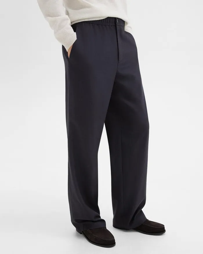 Men Pants Theory WideLeg Drawstring Pant In Stretch Flannel Dark Navy