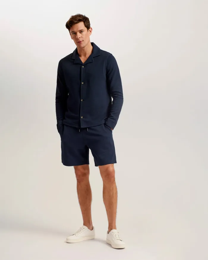 Men PENDUL 8211 Long Sleeve Textured Jersey Shirt Navy Ted Baker Tops