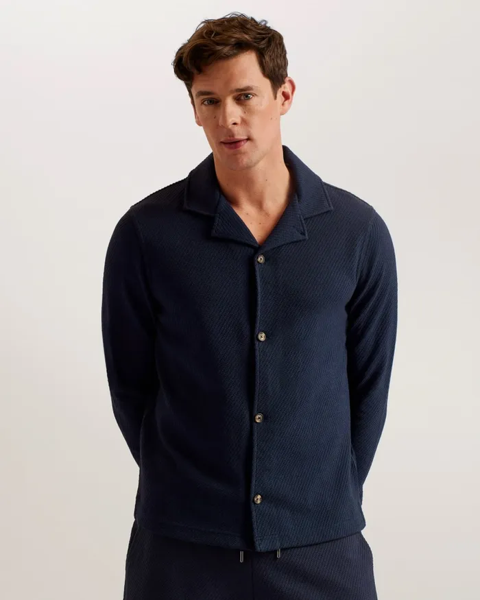 Men PENDUL 8211 Long Sleeve Textured Jersey Shirt Navy Ted Baker Tops