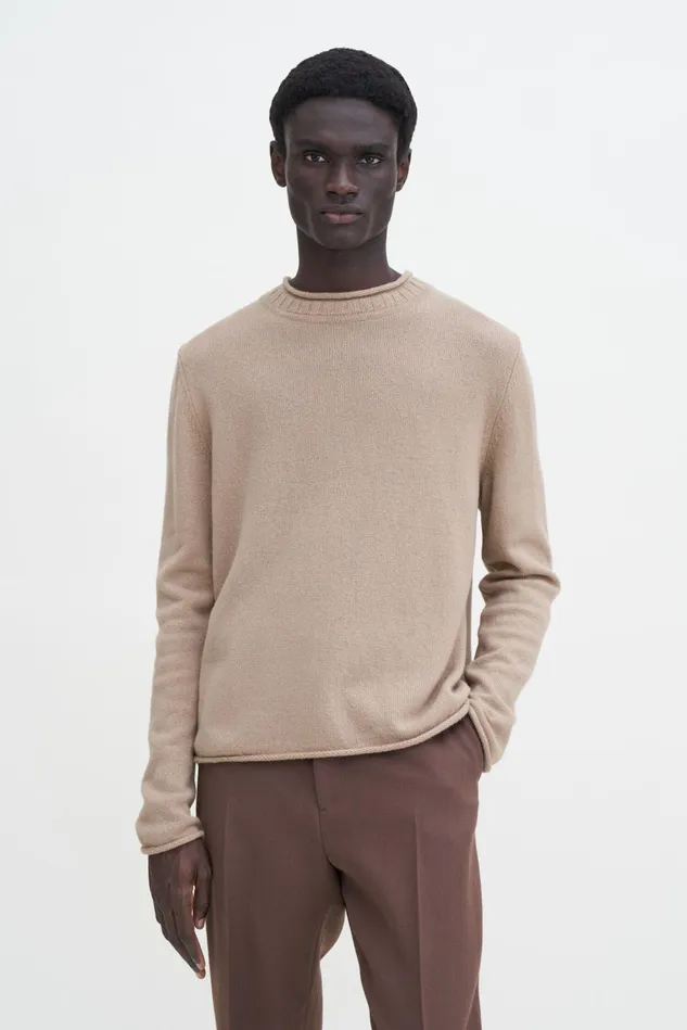 Men Rolled Hem Sweater Dark Beige Filippa K Knitwear