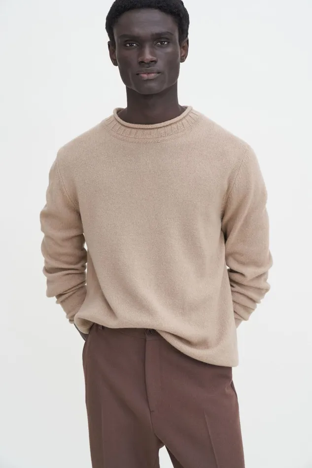 Men Rolled Hem Sweater Dark Beige Filippa K Knitwear