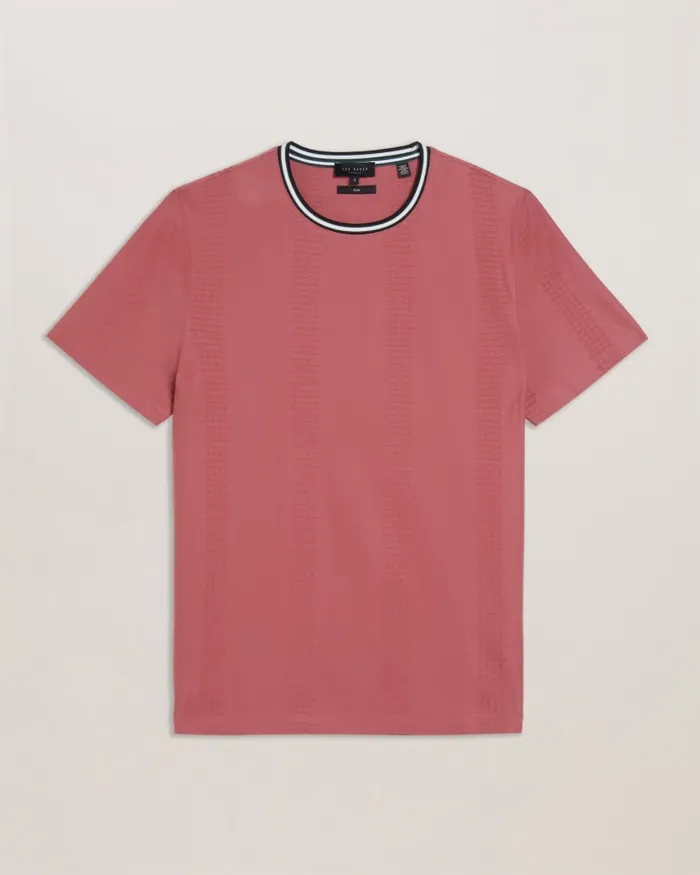 Men ROUSEL 8211 Slim Fit Jacquard Striped TShirt Medium Pink Ted Baker Tops