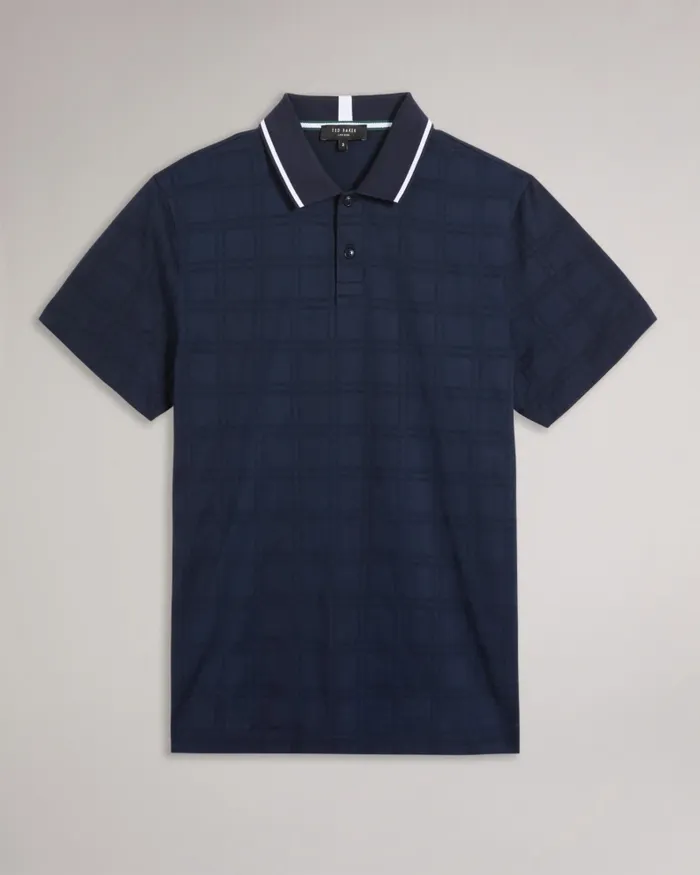 Men ROYMILE 8211 Short Sleeve Shadow Check Polo Shirt Navy Ted Baker Tops