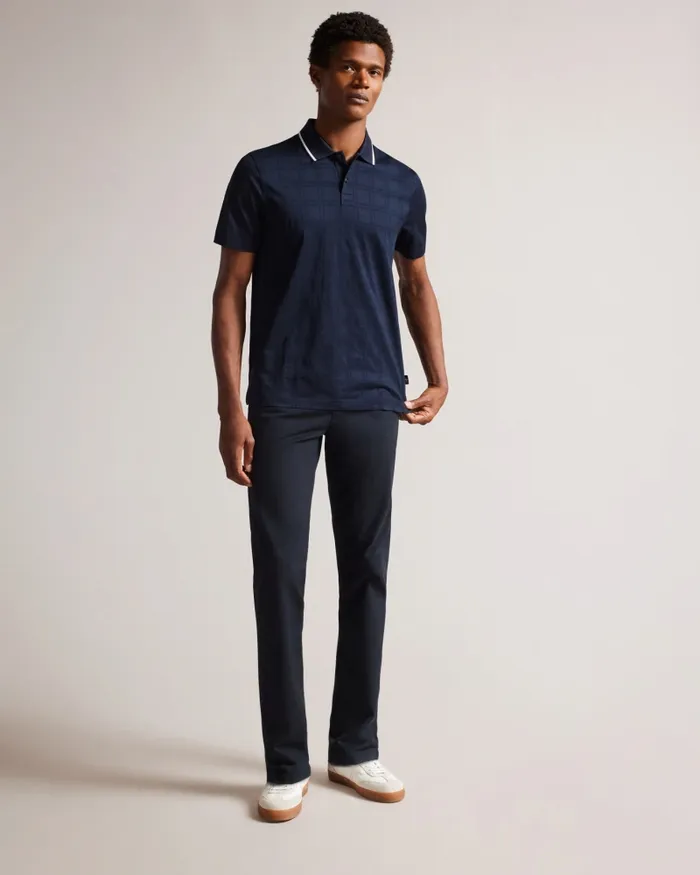 Men ROYMILE 8211 Short Sleeve Shadow Check Polo Shirt Navy Ted Baker Tops Men ROYMILE 8211 Short Sleeve Shadow Check Polo Shirt Navy Ted Baker Tops
