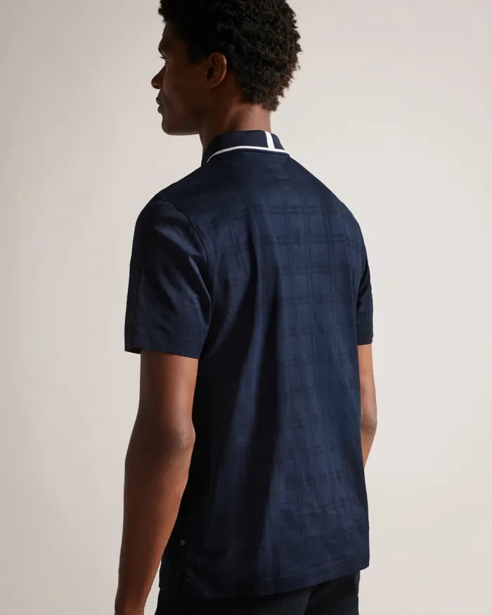 Men ROYMILE 8211 Short Sleeve Shadow Check Polo Shirt Navy Ted Baker Tops Men ROYMILE 8211 Short Sleeve Shadow Check Polo Shirt Navy Ted Baker Tops