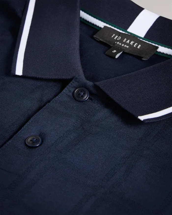 Men ROYMILE 8211 Short Sleeve Shadow Check Polo Shirt Navy Ted Baker Tops Men ROYMILE 8211 Short Sleeve Shadow Check Polo Shirt Navy Ted Baker Tops