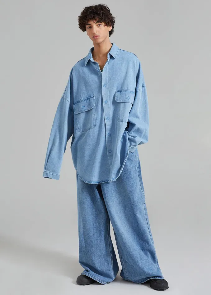 Men Sasha Men Wide Leg Jeans 8211 Worn Wash The Frankie Shop Bottoms