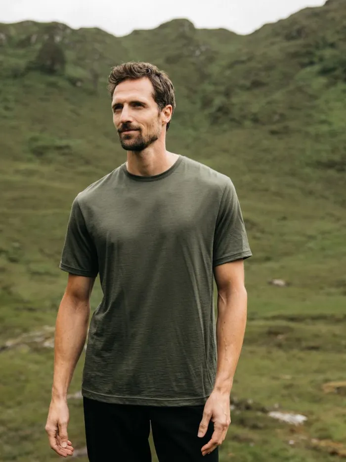 Men Seeker Merino TShirt Olive Finisterre Base Layers and Underwear