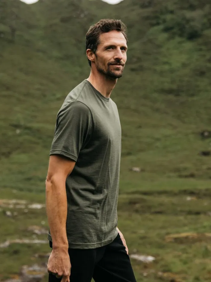 Men Seeker Merino TShirt Olive Finisterre Base Layers and Underwear