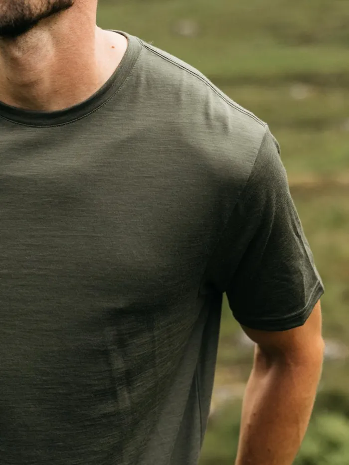 Men Seeker Merino TShirt Olive Finisterre Base Layers and Underwear