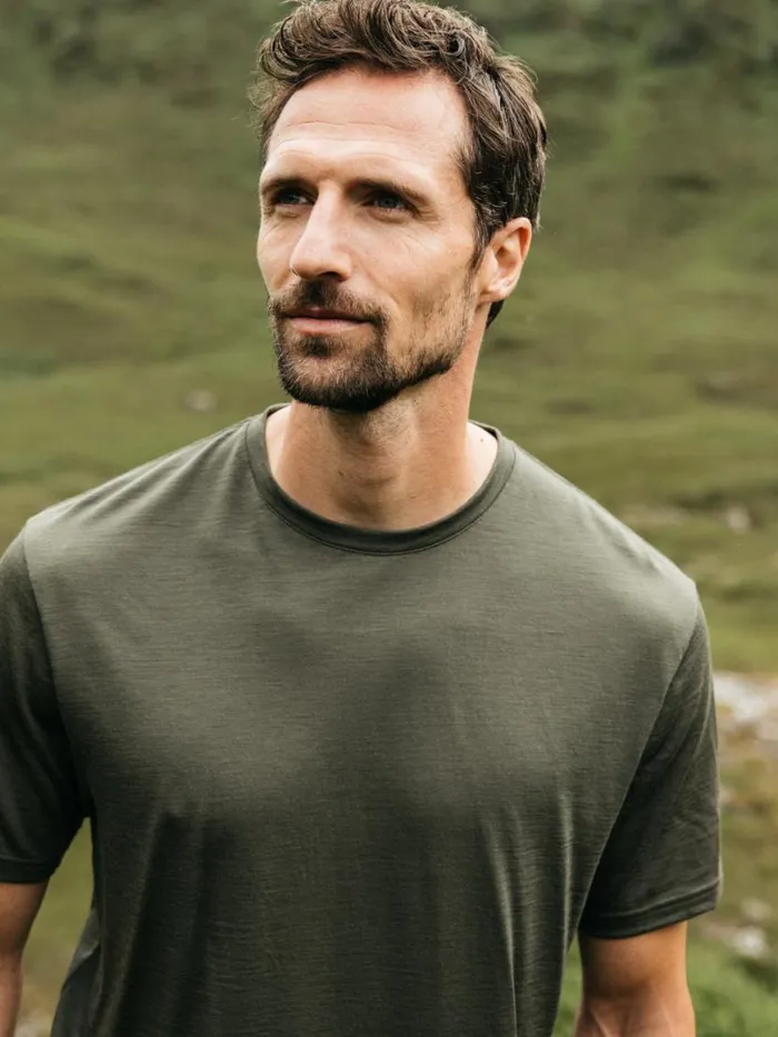 Men Seeker Merino TShirt Olive Finisterre Base Layers and Underwear