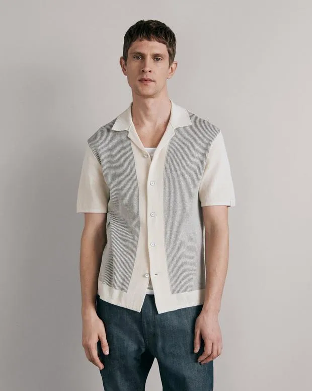 Men Shirts Rag and Bone Harvey Knit Camp Shirt Ivory Black