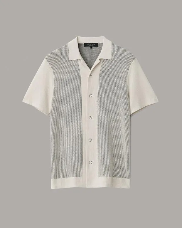 Men Shirts Rag and Bone Harvey Knit Camp Shirt Ivory Black