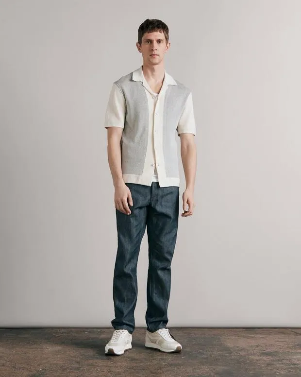 Men Shirts Rag and Bone Harvey Knit Camp Shirt Ivory Black