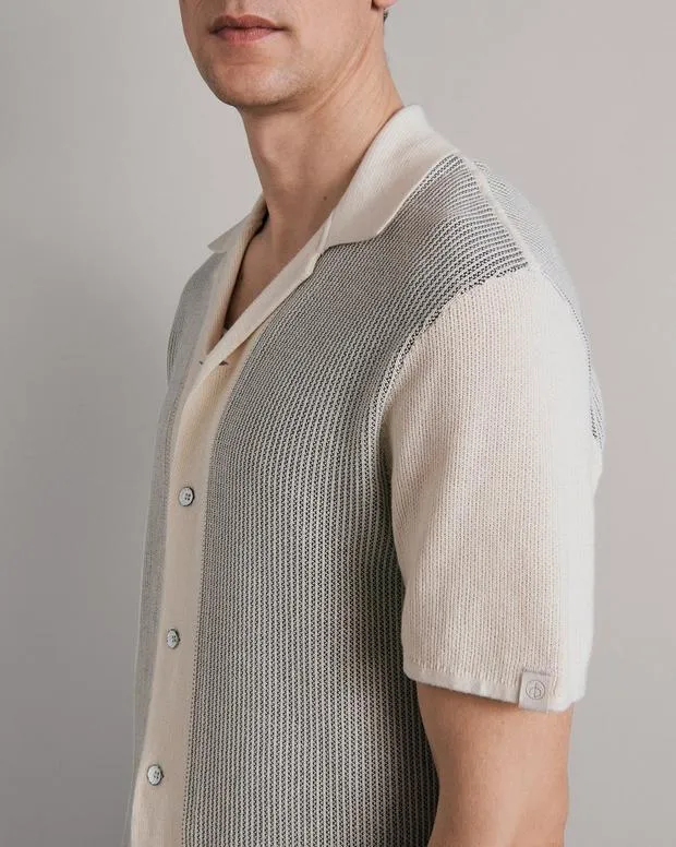 Men Shirts Rag and Bone Harvey Knit Camp Shirt Ivory Black