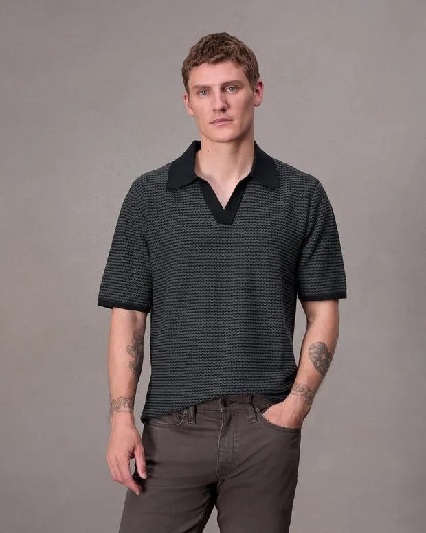 Men Shirts Rag and Bone Hayes Johnny Collar Polo Shark Blue