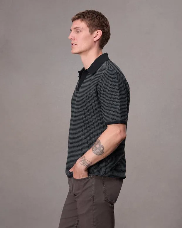Men Shirts Rag and Bone Hayes Johnny Collar Polo Shark Blue