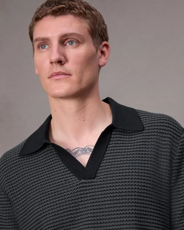 Men Shirts Rag and Bone Hayes Johnny Collar Polo Shark Blue