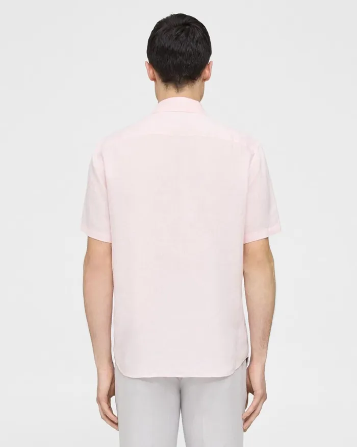 Men Shirts Theory Irving ShortSleeve Shirt In Relaxed Linen Cradle Pink