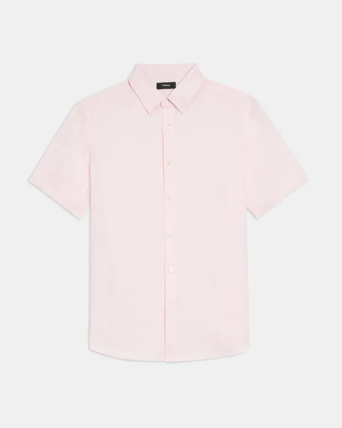 Men Shirts Theory Irving ShortSleeve Shirt In Relaxed Linen Cradle Pink