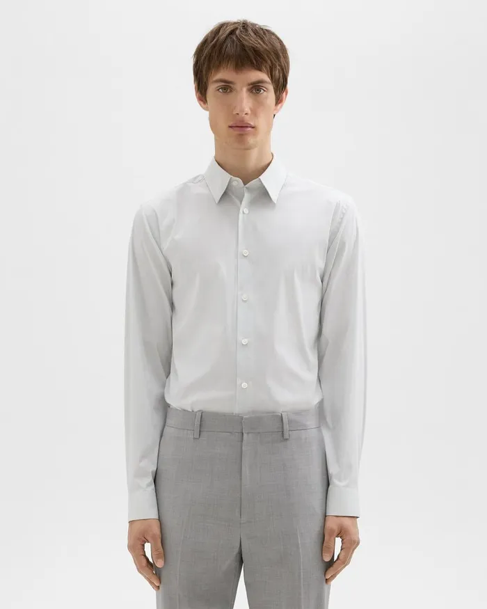 Men Shirts Theory StandardFit Shirt In Checked Stretch Cotton Whitevapor