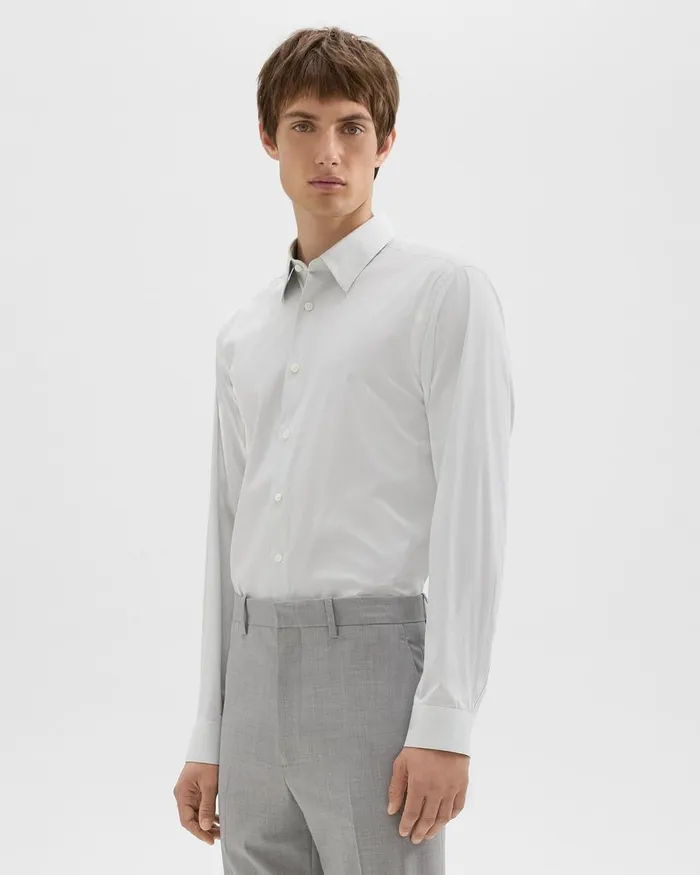 Men Shirts Theory StandardFit Shirt In Checked Stretch Cotton Whitevapor