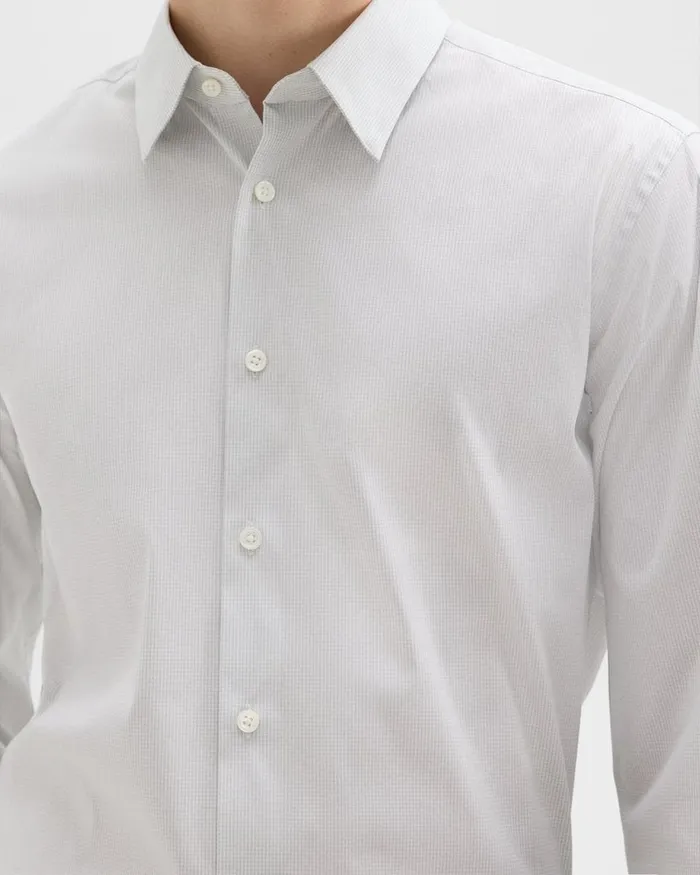 Men Shirts Theory StandardFit Shirt In Checked Stretch Cotton Whitevapor
