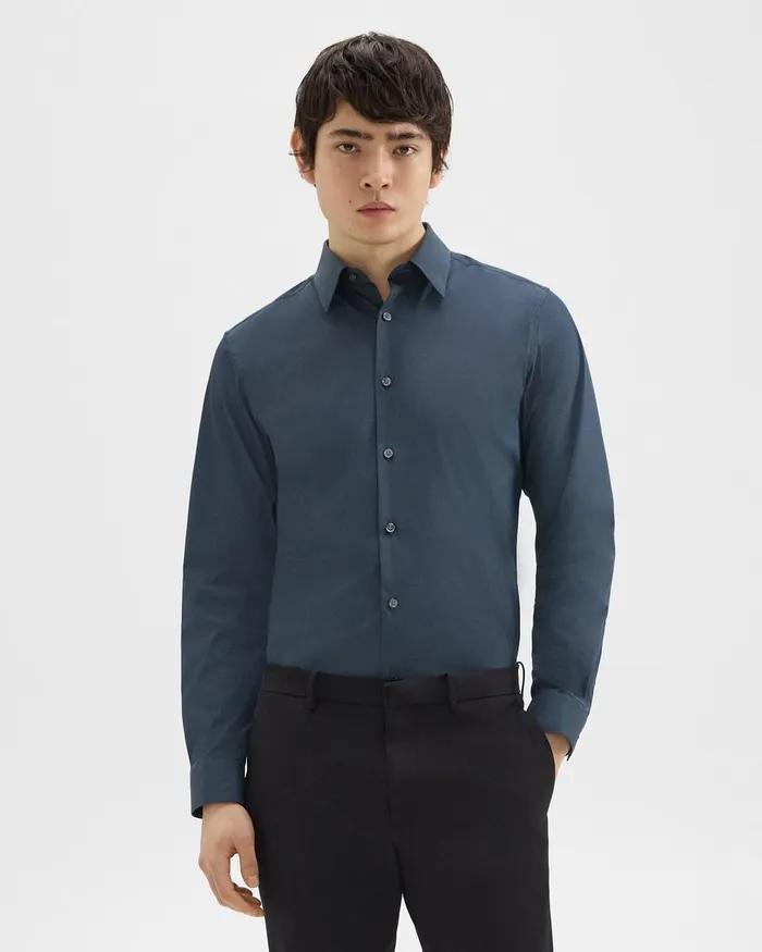 Men Shirts Theory Sylvain Shirt In Good Cotton Deep Sea Blue