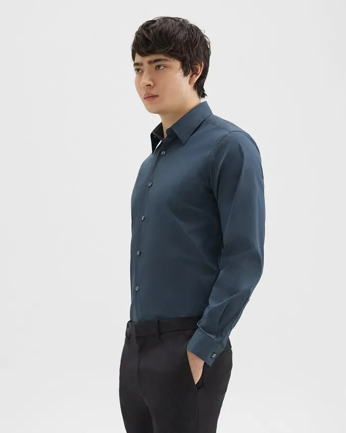 Men Shirts Theory Sylvain Shirt In Good Cotton Deep Sea Blue