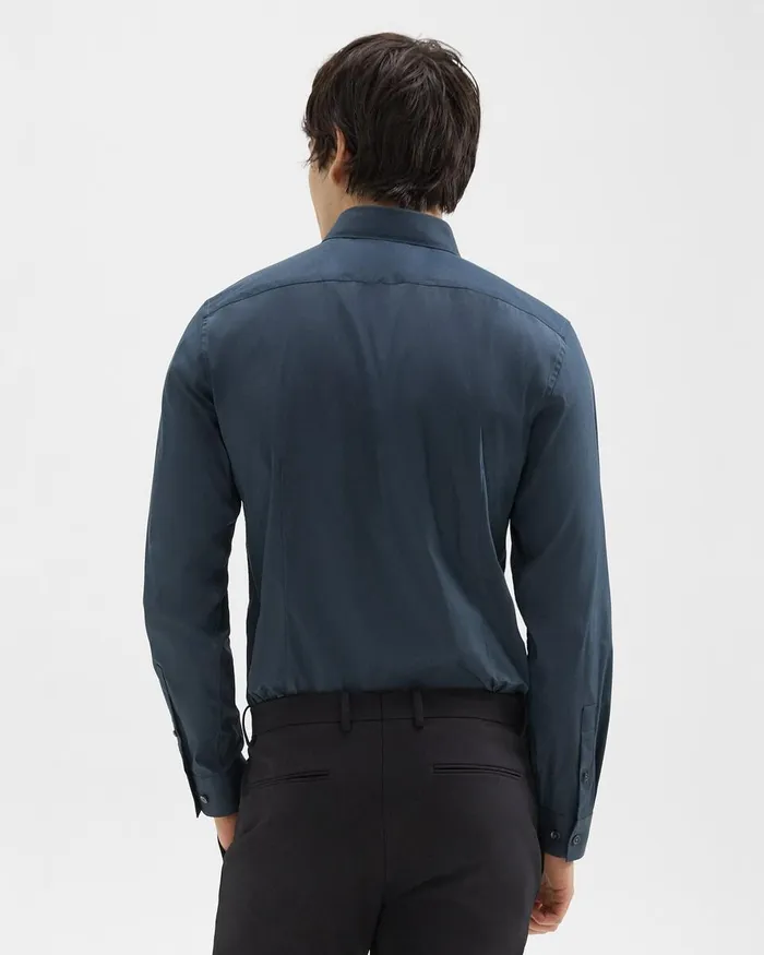 Men Shirts Theory Sylvain Shirt In Good Cotton Deep Sea Blue