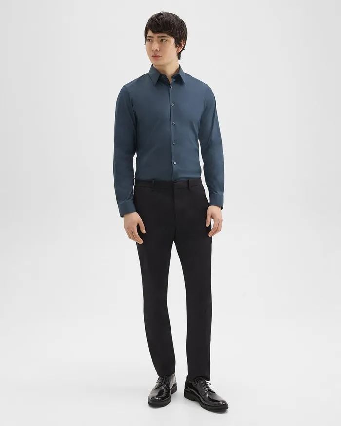 Men Shirts Theory Sylvain Shirt In Good Cotton Deep Sea Blue