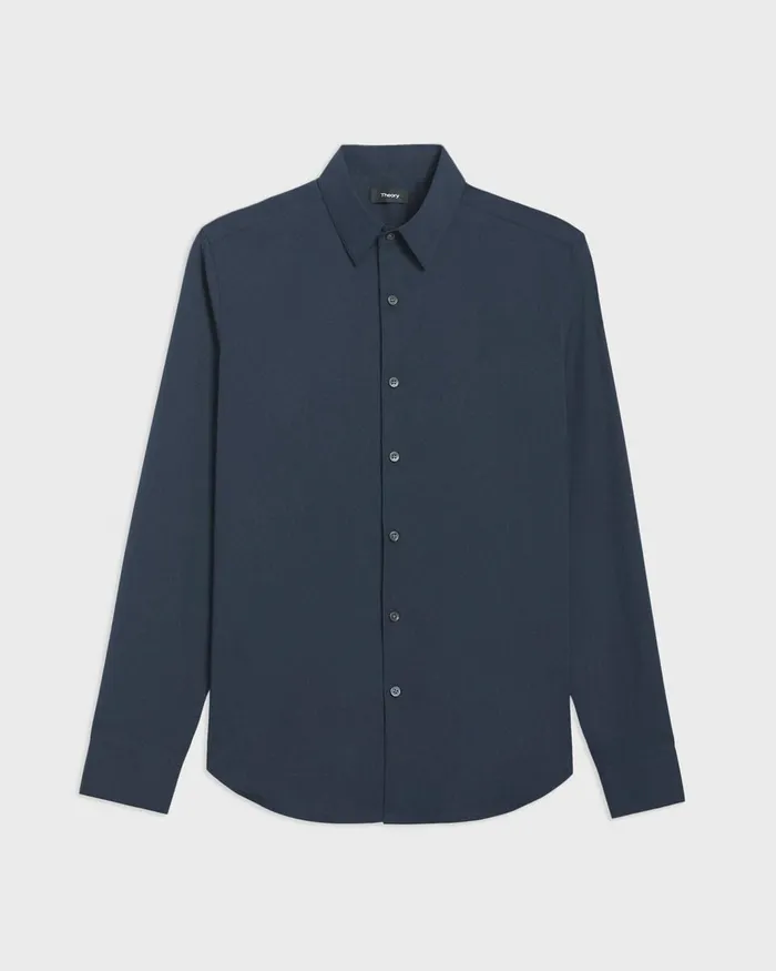Men Shirts Theory Sylvain Shirt In Good Cotton Deep Sea Blue