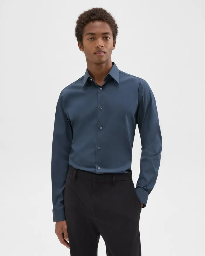 Men Shirts Theory Sylvain Shirt In Structure Knit Deep Sea Blue