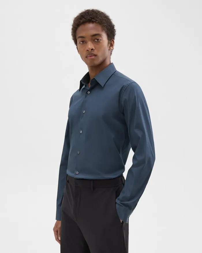 Men Shirts Theory Sylvain Shirt In Structure Knit Deep Sea Blue