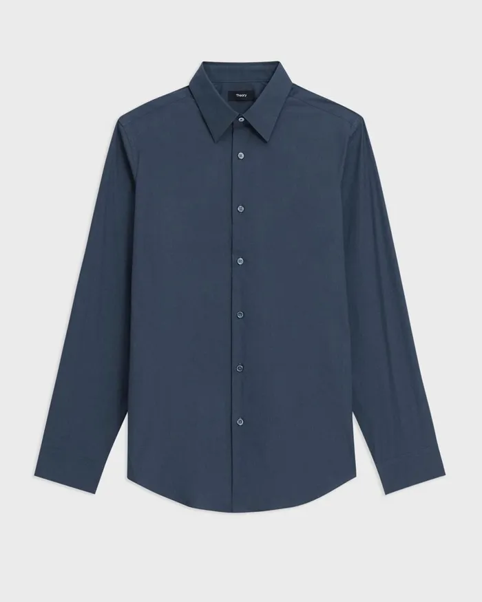 Men Shirts Theory Sylvain Shirt In Structure Knit Deep Sea Blue