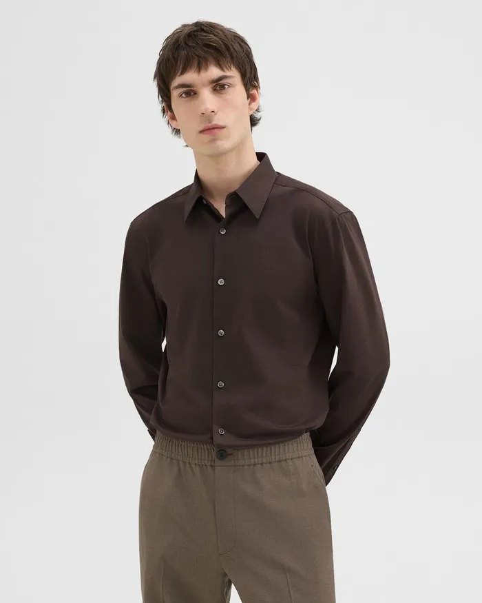 Men Shirts Theory Sylvain Shirt In Structure Knit Hickory