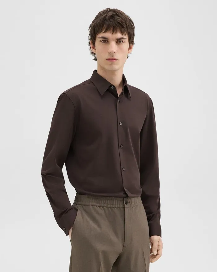 Men Shirts Theory Sylvain Shirt In Structure Knit Hickory