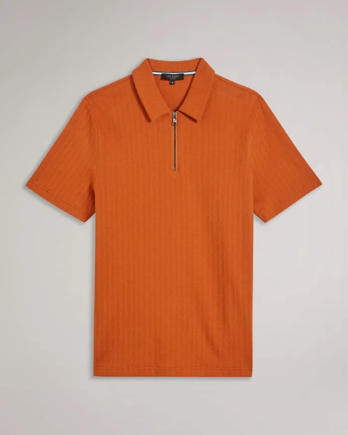 Men SPEYSID 8211 Short Sleeve Textured Zip Polo Shirt Dark Orange Ted Baker Tops