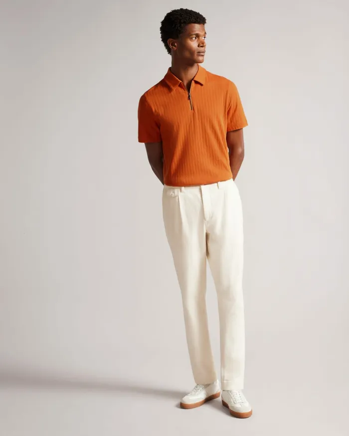 Men SPEYSID 8211 Short Sleeve Textured Zip Polo Shirt Dark Orange Ted Baker Tops