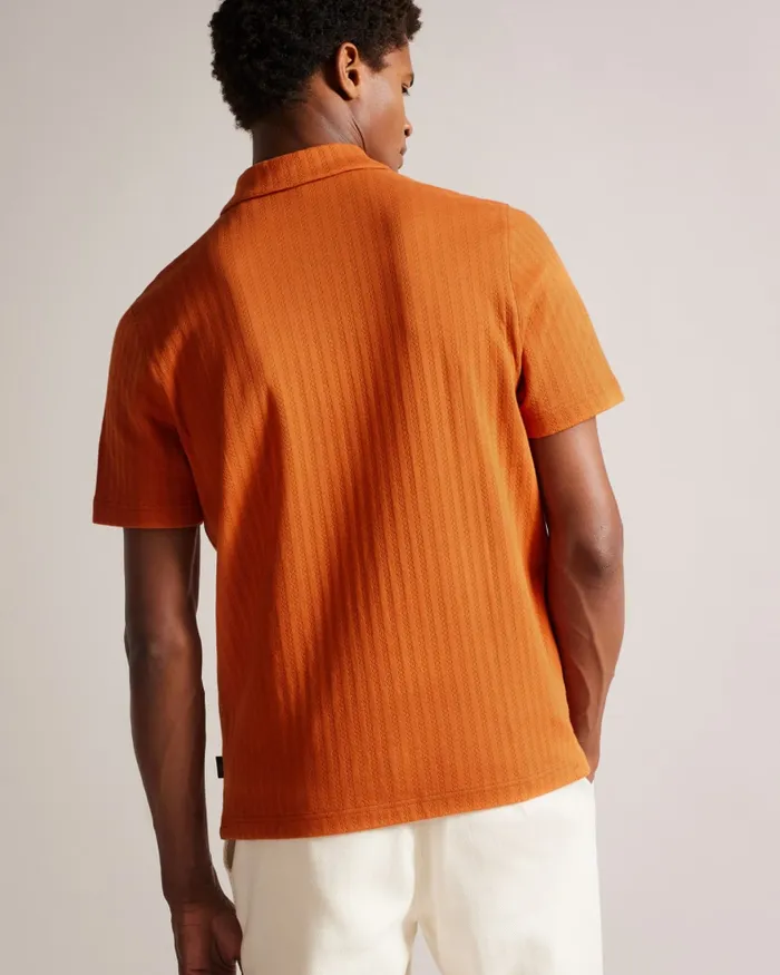 Men SPEYSID 8211 Short Sleeve Textured Zip Polo Shirt Dark Orange Ted Baker Tops