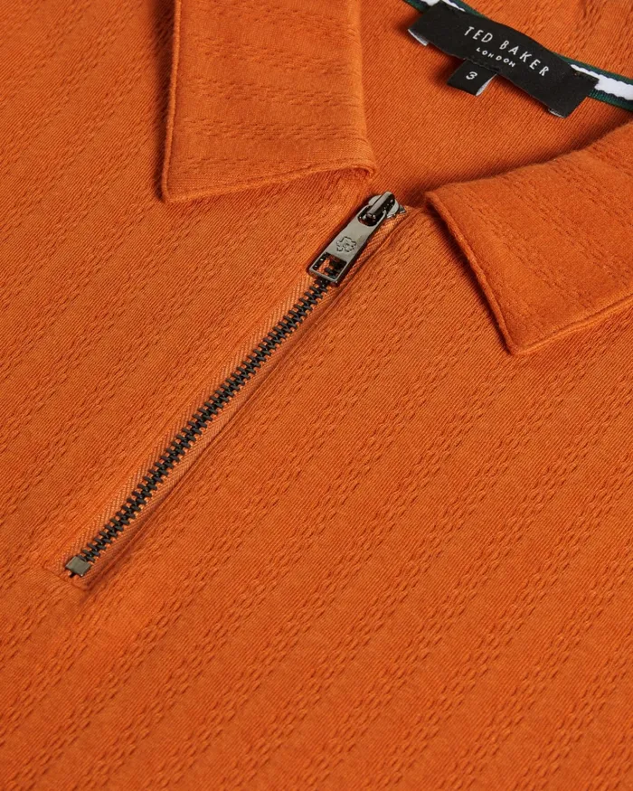 Men SPEYSID 8211 Short Sleeve Textured Zip Polo Shirt Dark Orange Ted Baker Tops