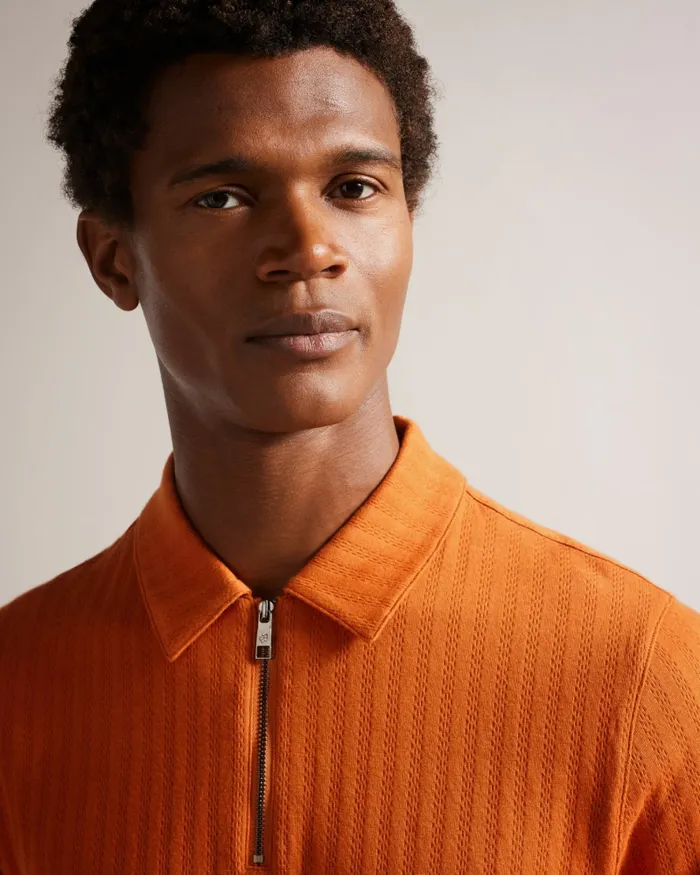 Men SPEYSID 8211 Short Sleeve Textured Zip Polo Shirt Dark Orange Ted Baker Tops