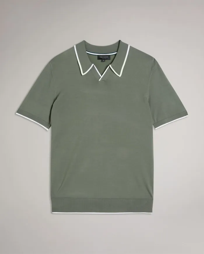 Men STORTFO 8211 Short Sleeve Rayon Polo Shirt Khaki Ted Baker Jumpers and Knitwear