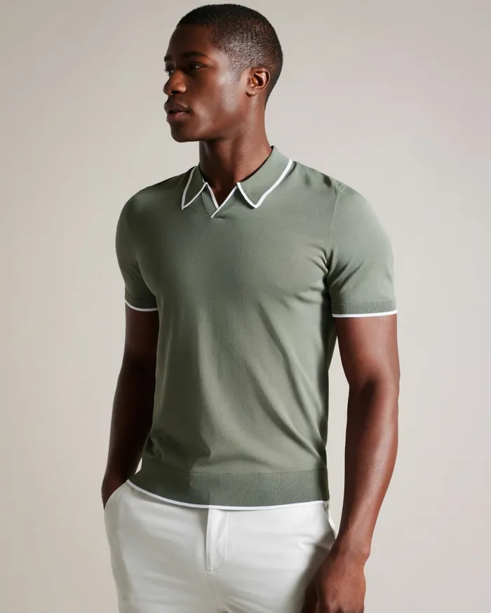 Men STORTFO 8211 Short Sleeve Rayon Polo Shirt Khaki Ted Baker Jumpers and Knitwear Men STORTFO 8211 Short Sleeve Rayon Polo Shirt Khaki Ted Baker Jumpers and Knitwear