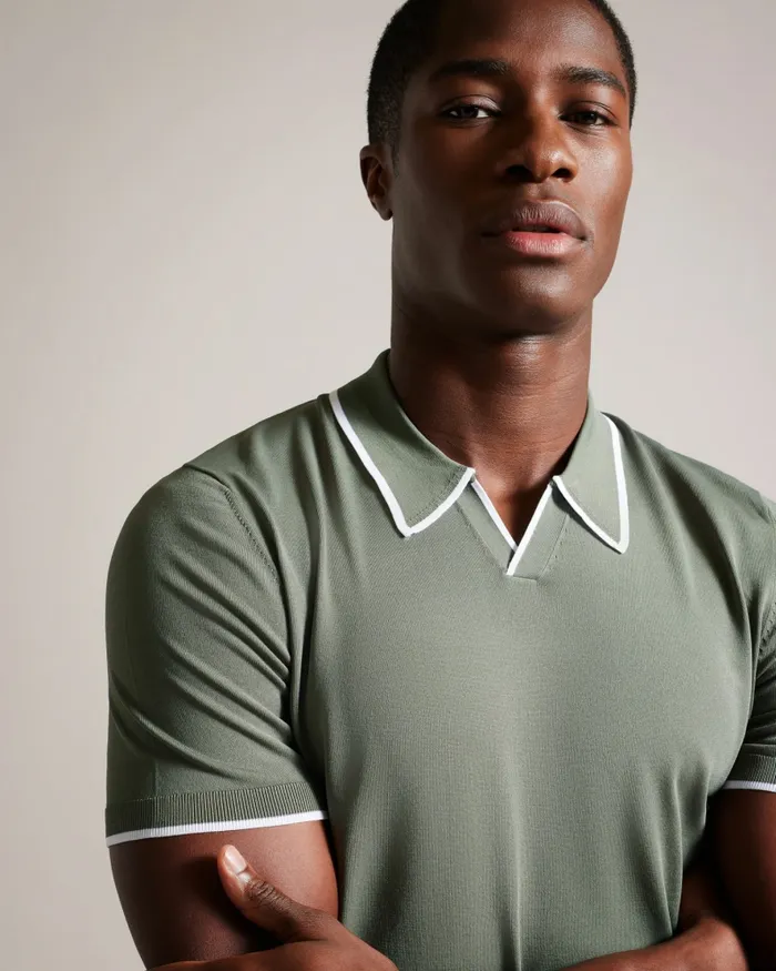 Men STORTFO 8211 Short Sleeve Rayon Polo Shirt Khaki Ted Baker Jumpers and Knitwear Men STORTFO 8211 Short Sleeve Rayon Polo Shirt Khaki Ted Baker Jumpers and Knitwear