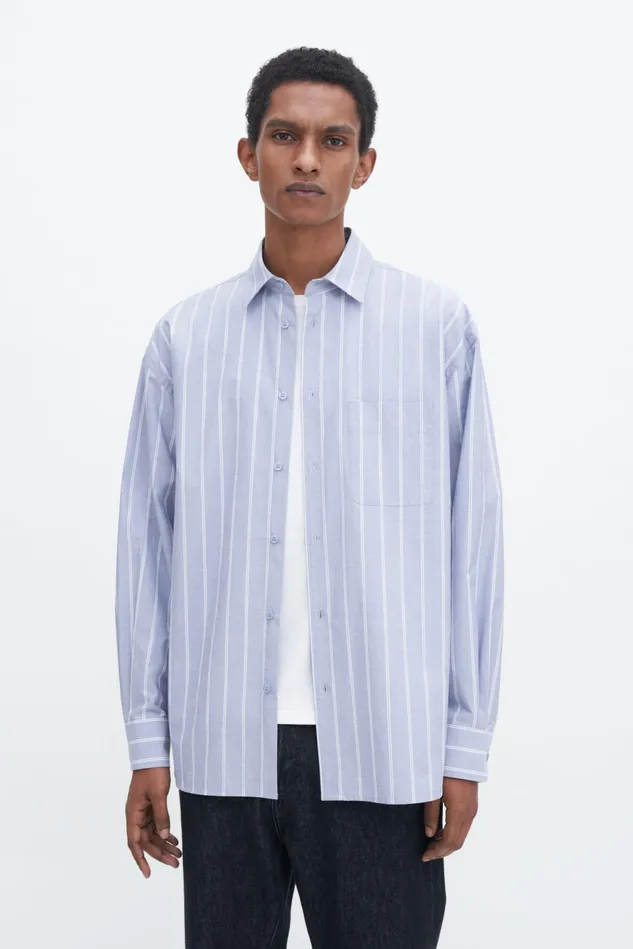 Men Striped Cotton Poplin Shirt Chambray Stripe Filippa K Shirts