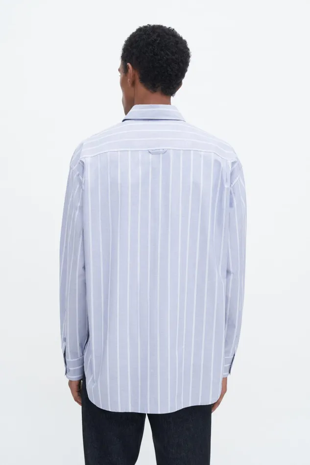 Men Striped Cotton Poplin Shirt Chambray Stripe Filippa K Shirts