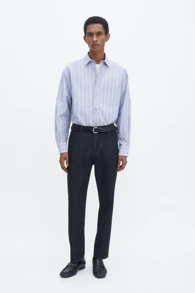 Men Striped Cotton Poplin Shirt Chambray Stripe Filippa K Shirts