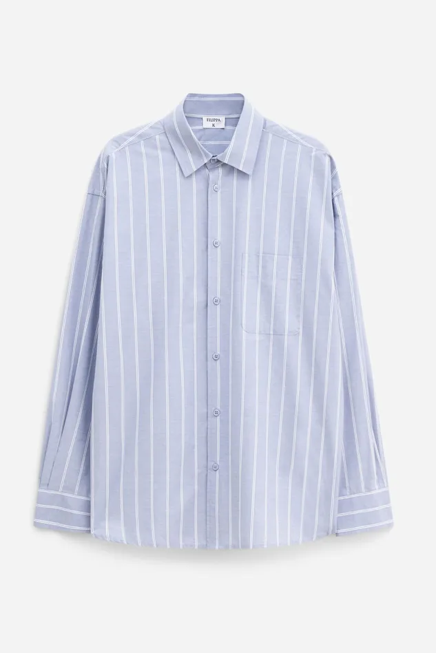 Men Striped Cotton Poplin Shirt Chambray Stripe Filippa K Shirts